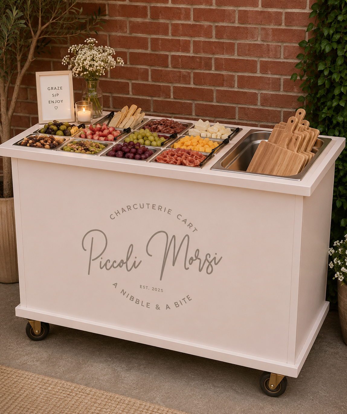 A closer look at the Piccoli Morsi cart and its selection of charcuterie